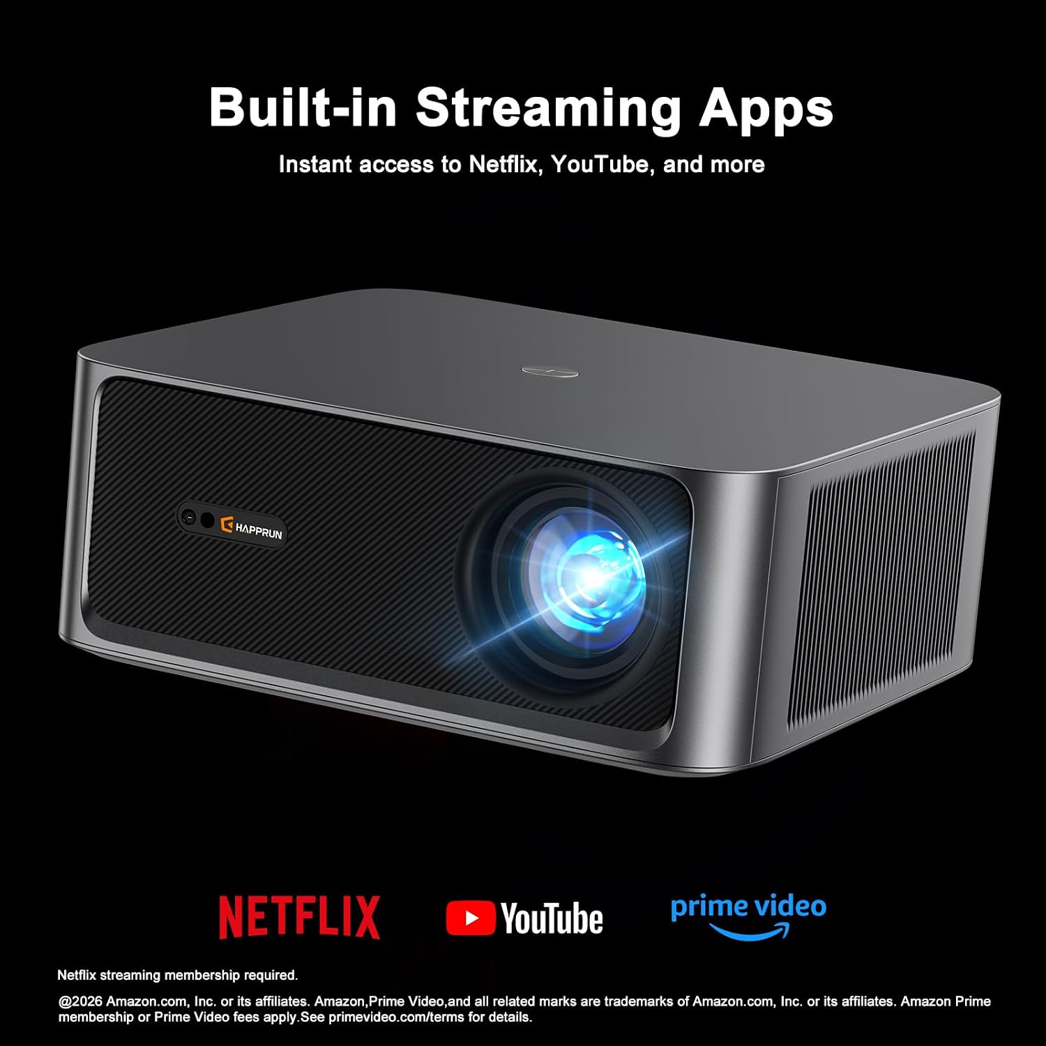 Detalle 2 de HAPPRUN KC7 PRO Outdoor Projector (2500 ANSI Lumens) with Built-in Streaming, 4K Decoding, Dolby Audio, Wi‑Fi 6 & Bluetooth 5.2