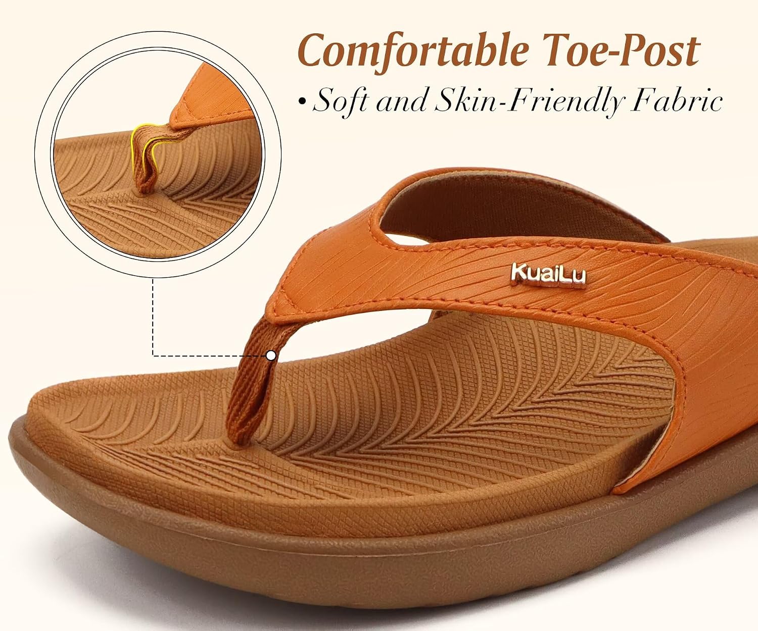 Detalle de KuaiLu Women's Orthotic Flip Flops with Arch Support – Lightweight Summer Sandals