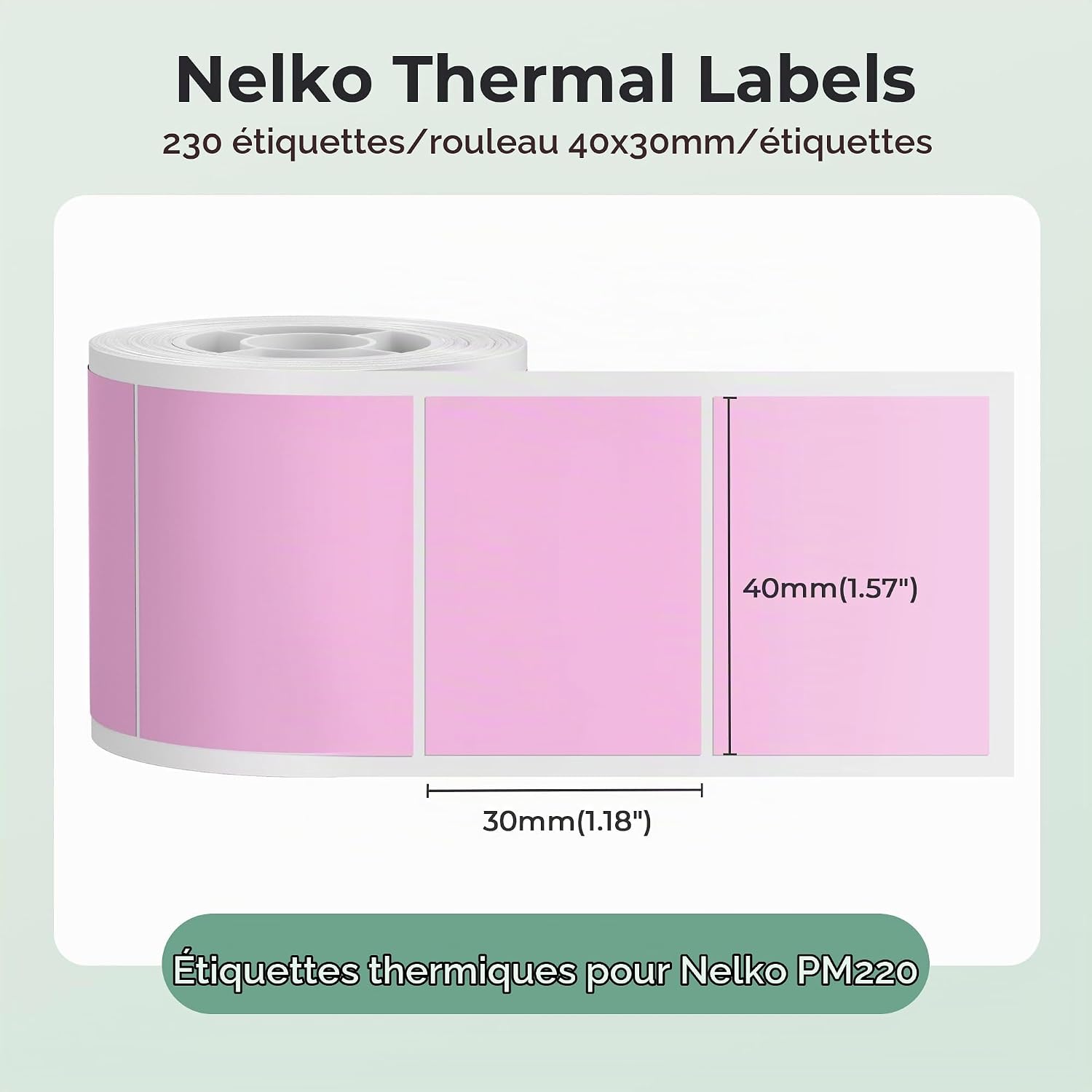Thumbnail 1 de Nelko TP40x30x230 thermische etiketten, roze, 40 x 30 mm, voor PM220