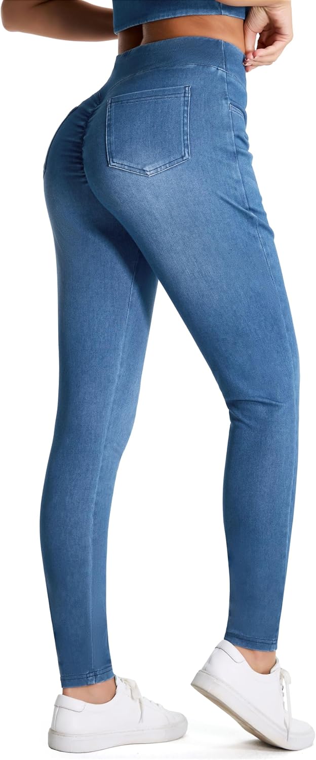 Detalle de THE GYM PEOPLE Women's Scrunch Butt Jeggings, High-Waisted Stretch Denim
