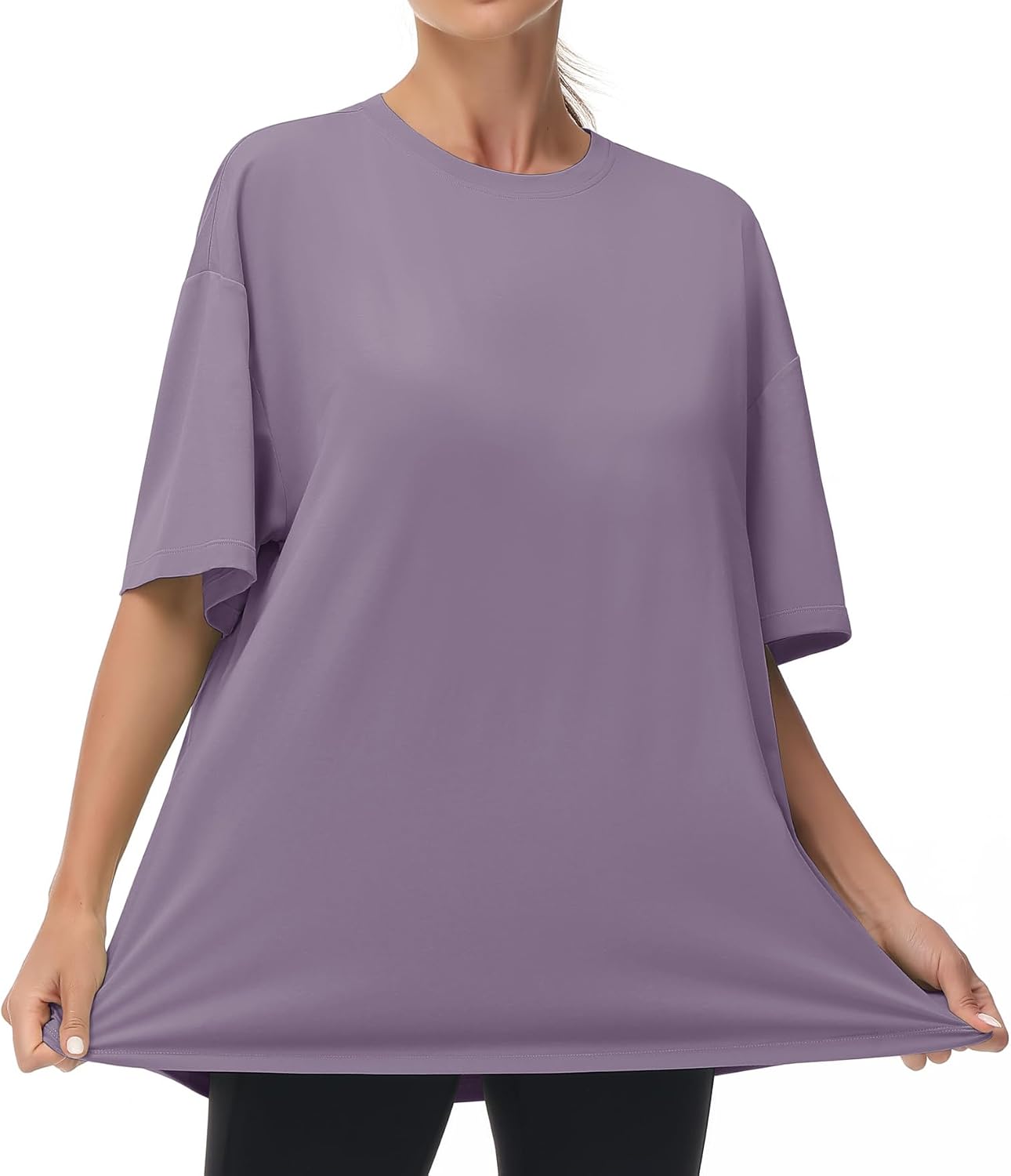 Detalle 2 de THE GYM PEOPLE Damen Oversize T-Shirt mit Rundhalsausschnitt (Kurzarm) – Basic aus Baumwolle/ Viskose/ Elastan
