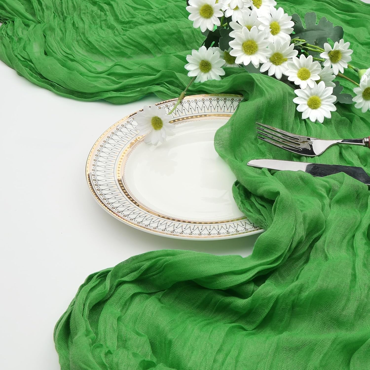 Thumbnail 6 de 12-Pack Green Cheesecloth Table Runner (Boho Gauze), 35 x 120 Inch Rustic Sheer Runner for Parties & Events