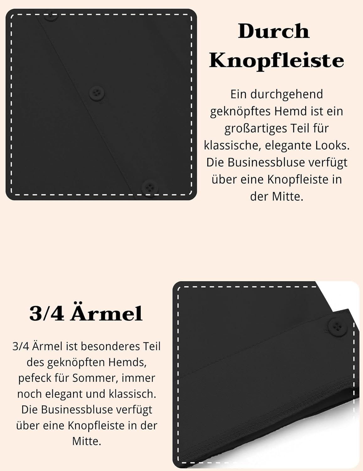 Thumbnail 4 de Hotouch Damen Bluse 3/4 Ärmel Slim Fit Hemd aus Baumwolle – zeitloses Basic Shirt mit Knopf-Leiste