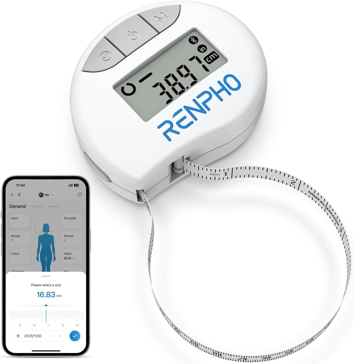 Detalle de RENPHO Smart-Maßband 150 cm Maßband für Körperumfang 📏