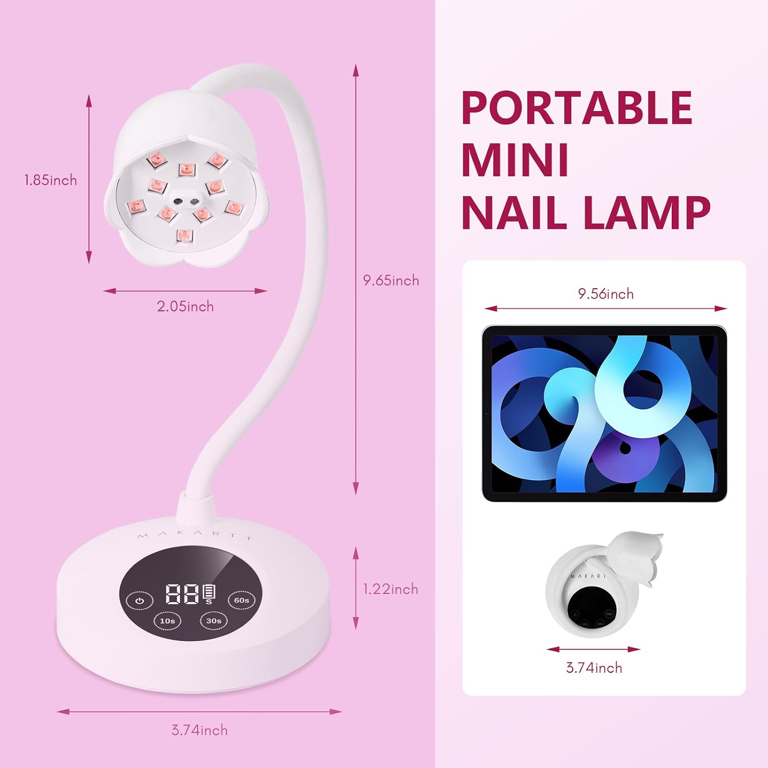 Detalle de Makartt UV LED Nail Lamp – Gooseneck, kabellose LED-Nagellampe mit 30 mW/cm², 4 Timern und Auto-Sensor