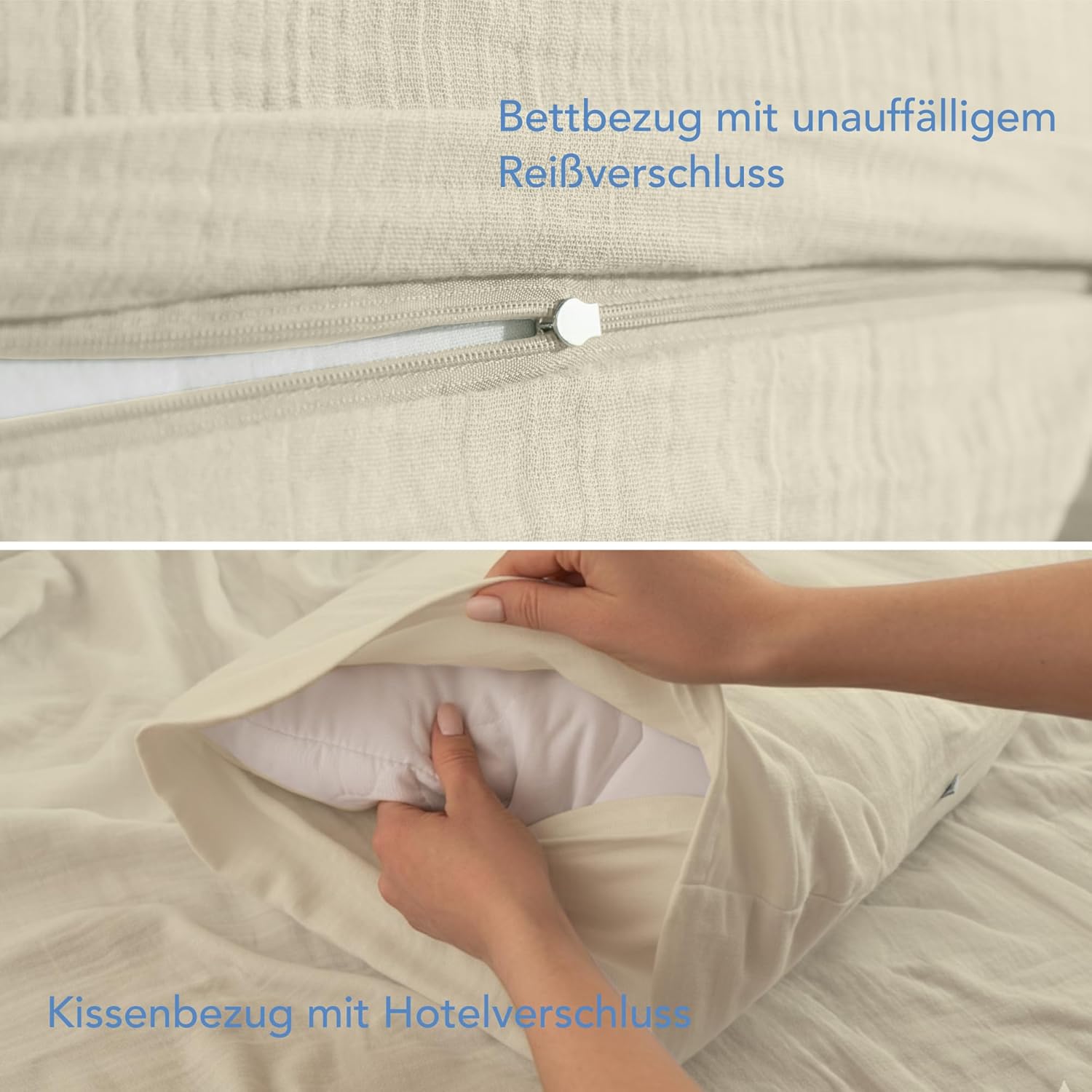 Thumbnail 5 de Dreamzie Kinderbettwäsche (100x135 cm) + Kissenbezug (40x60) aus Musselin, 100% Baumwolle – Oeko-TEX, atmungsaktiv & creme