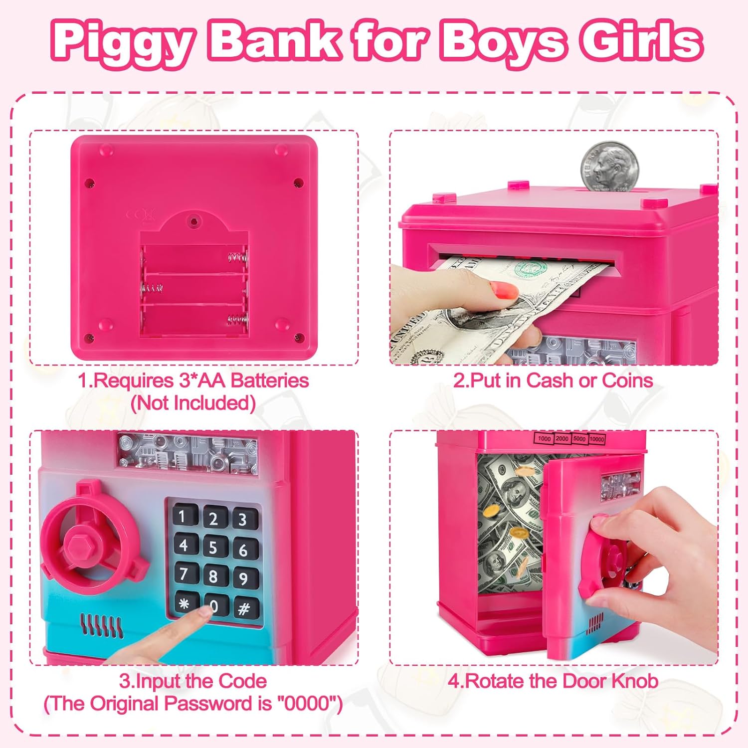 Detalle de Refasy Piggy Bank Cash Coin Can ATM Bank – Password-Protected Electronic Coin Box for Kids (Age 3–12)