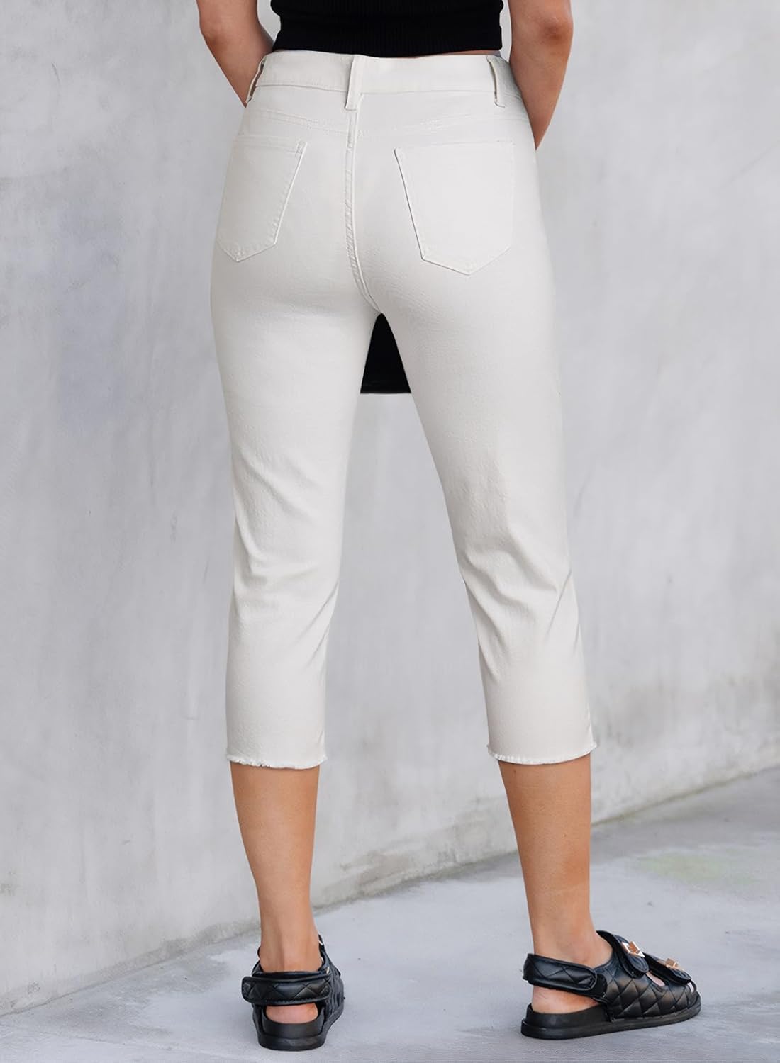 Thumbnail 3 de Sidefeel Women’s High-Waisted Capri Jeans with Straight Leg & Raw Hem