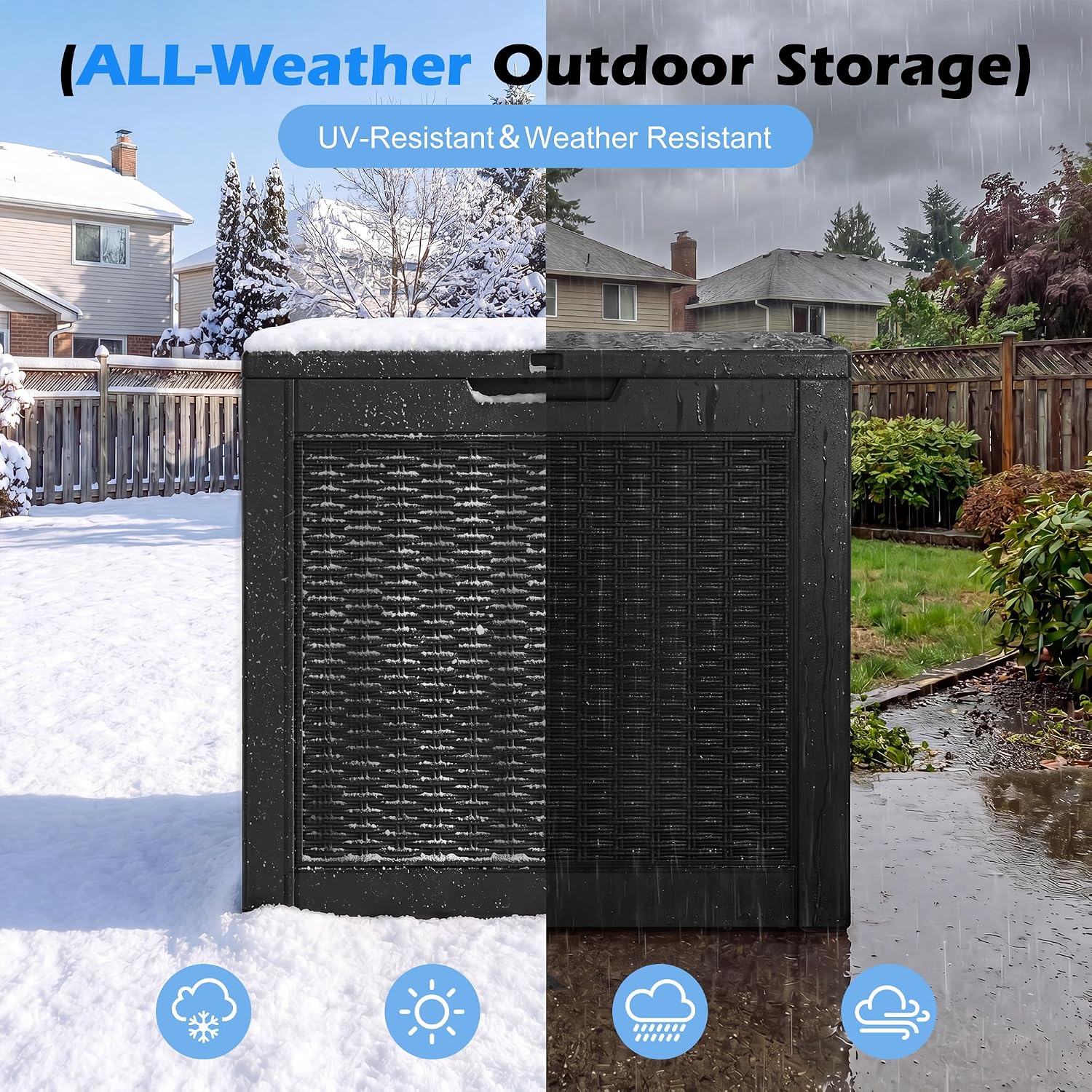 Detalle 2 de WTFGO TT005-BK-1 31-Gallon Waterproof Resin Deck Box, Rattan Black
