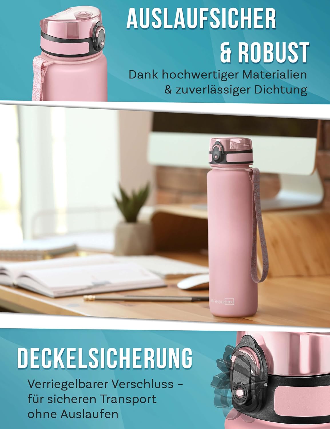 Detalle de My Vesperbox® Kinder-Trinkflasche 750 ml – auslaufsicher auch bei Kohlensäure, aus Tritan