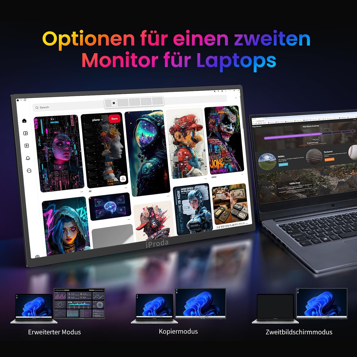 Detalle de iProda 18,5 Zoll Portable Gaming Monitor – Full HD, 120 Hz, USB-C & Mini HDMI