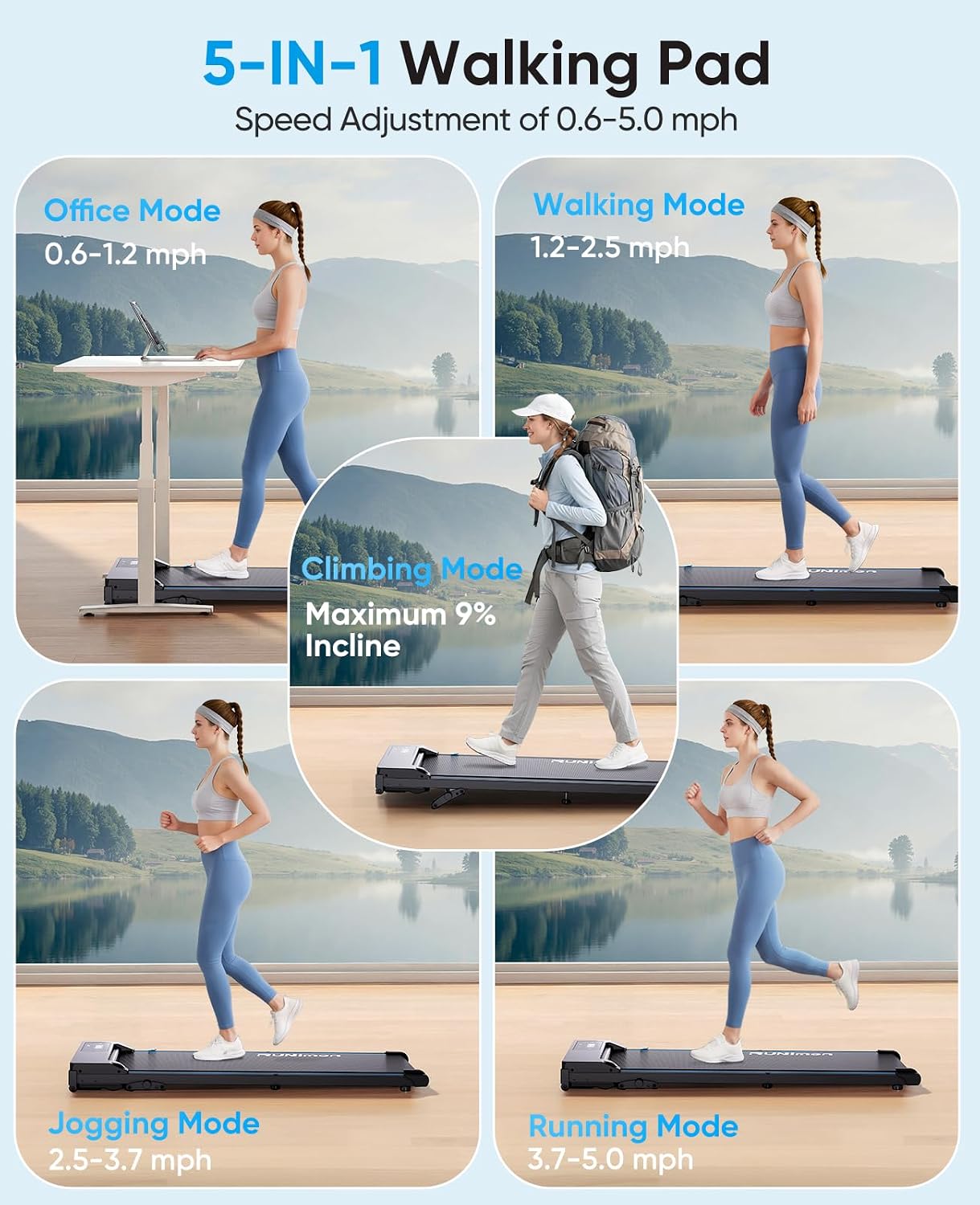 Detalle 2 de RUNIMON Walking Pad Treadmill with Manual Incline, LED Display and App Control