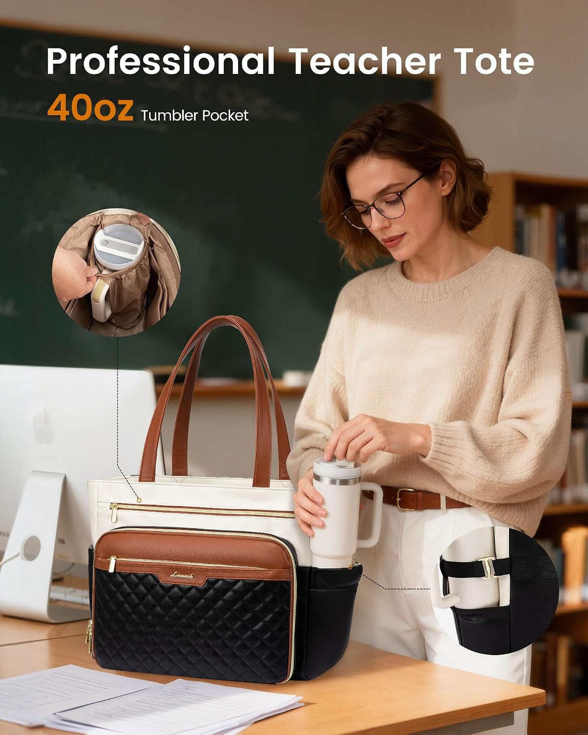Detalle 2 de LOVEVOOK Teacher Tote Bag PU Leather