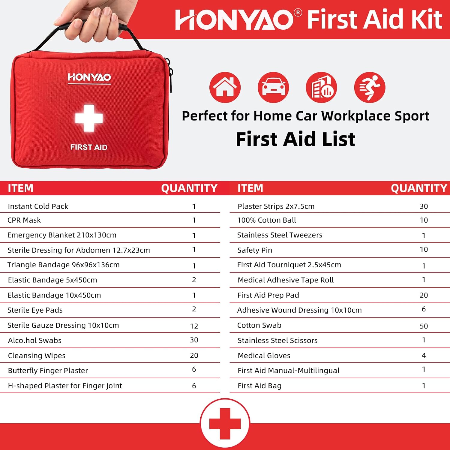 Detalle de HONYAO First Aid Kit 220 Pcs with Premium Waterproof Nylon Shell