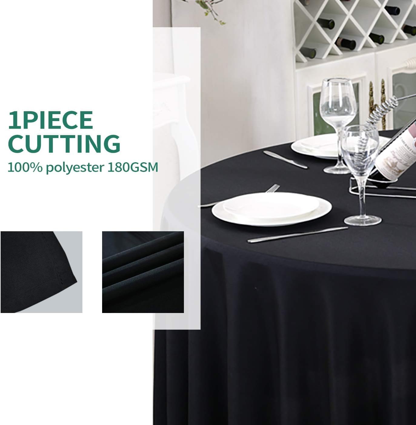 Detalle de Surmente 120" Round Tablecloths - 5-Pack, Black | Polyester Coverage for Weddings, Parties, and Banquets
