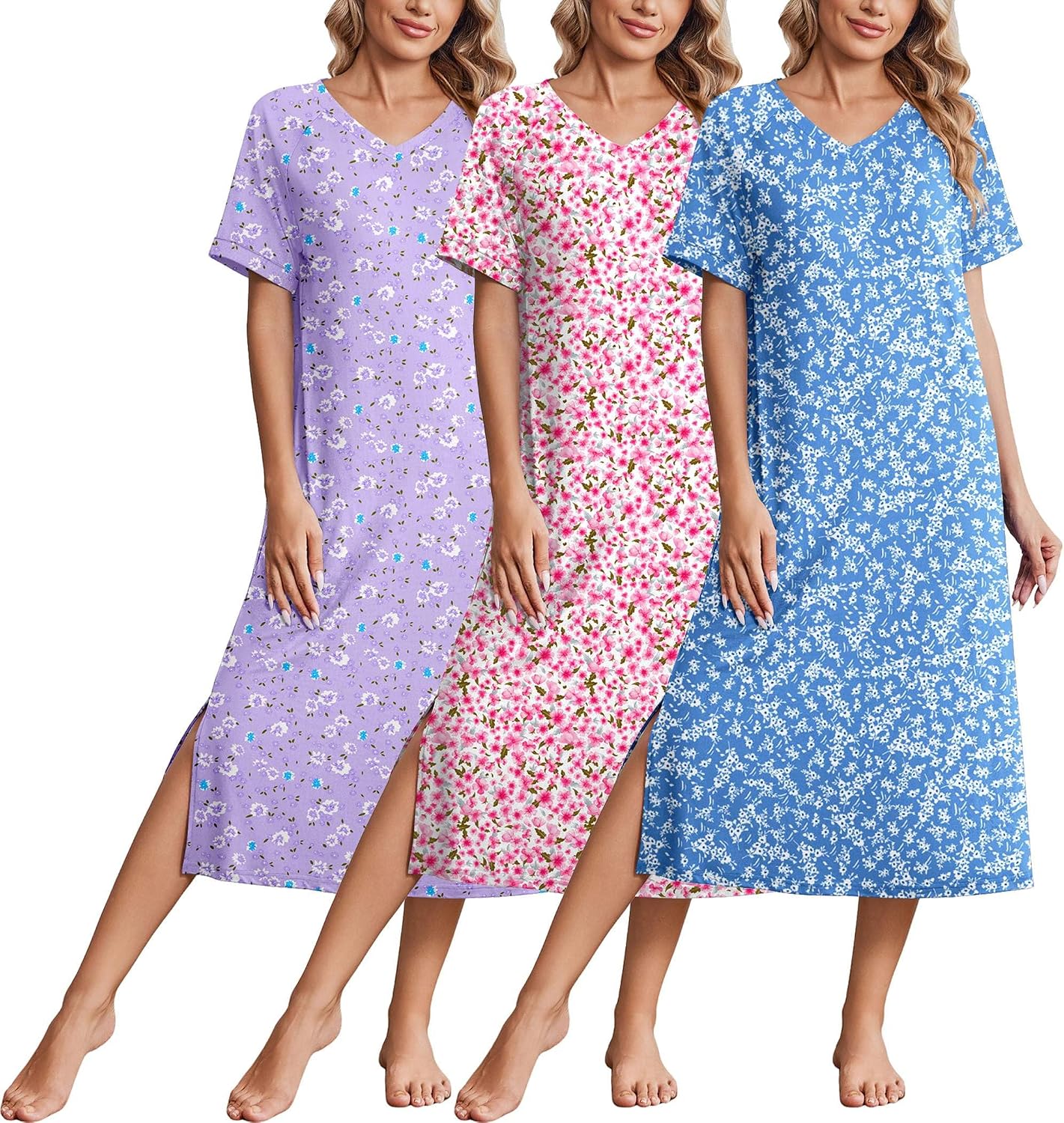 Detalle de Ekouaer Long Nightgowns 3-Pack