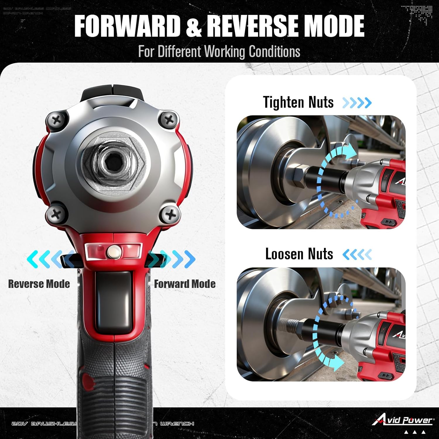 Thumbnail 5 de AVID POWER 20V Brushless 1/2” Impact Wrench (332 ft-lbs / 450 N.m) with 2.0 Ah Battery, 2 Speeds, LED & Sockets