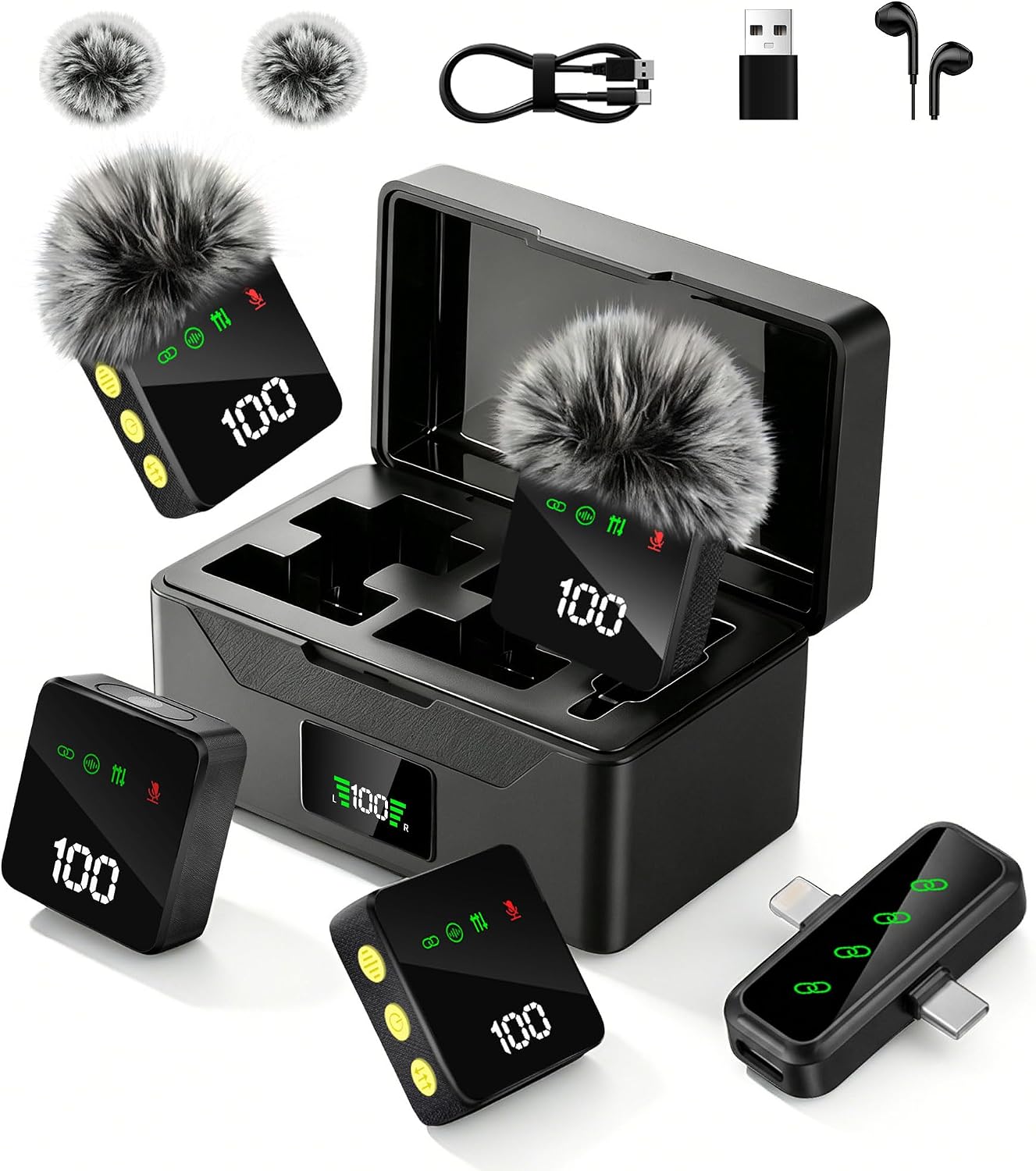 Detalle de Ominoral H41 Wireless Lavalier Microphone 4-Pack with 100-Hour Charging Case