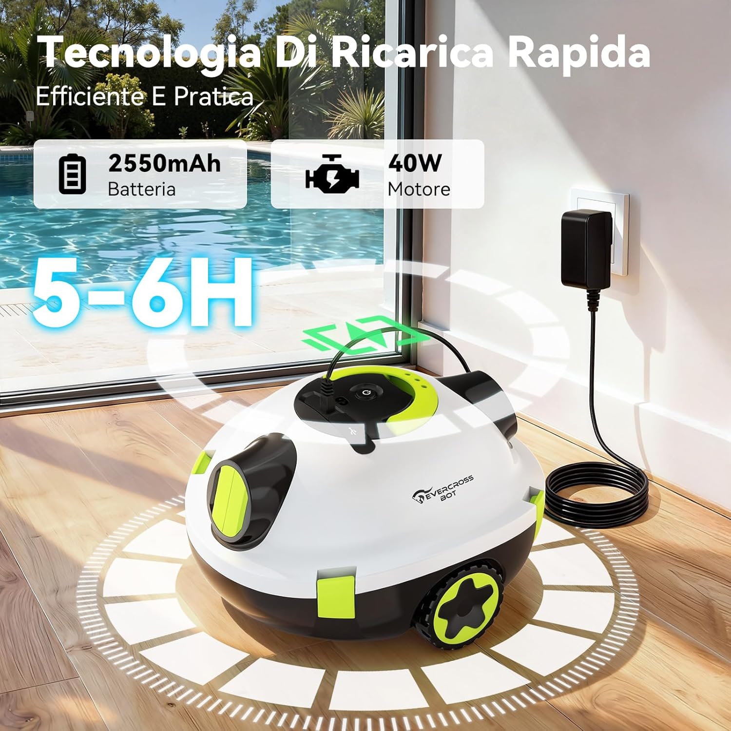 Thumbnail 5 de EVERCROSS BOT Y10 Robot Piscina senza fili con filtro 180 μm, fino a 120 m² e parcheggio automatico