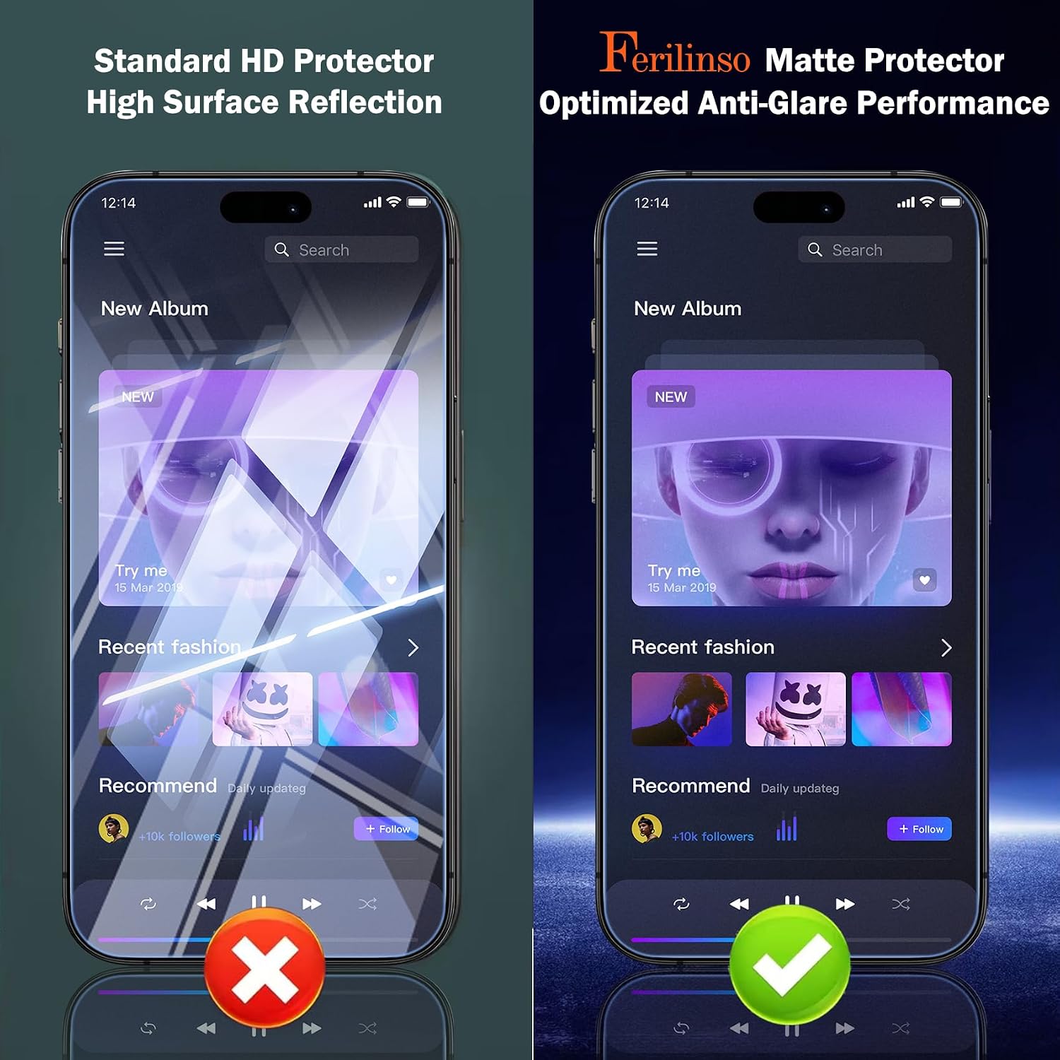 Thumbnail 3 de Ferilinso 18 Pro 6.3-Inch Matte Screen Protector for iPhone, 9H Tempered Glass