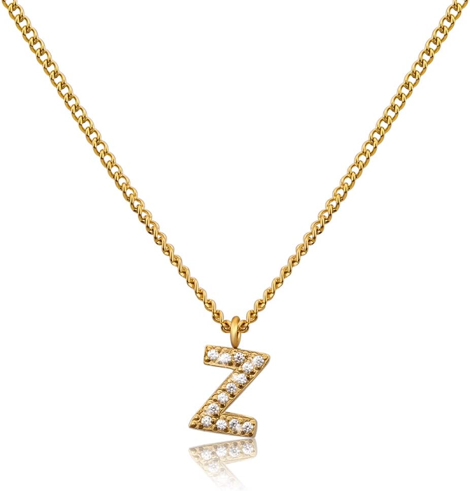Detalle de GD GOOD.designs Catena di lettere d’oro da donna con iniziali in zirconi – collana placcata oro 18 carati su acciaio inossidabile