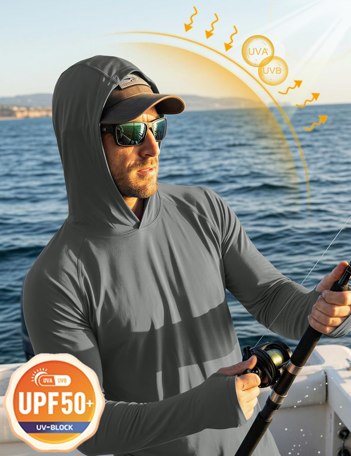 Detalle de MAGCOMSEN Men's Hooded UPF 50+ Sun Protection T Shirts Long Sleeve – Lightweight, Quick-Dry Rash Guard