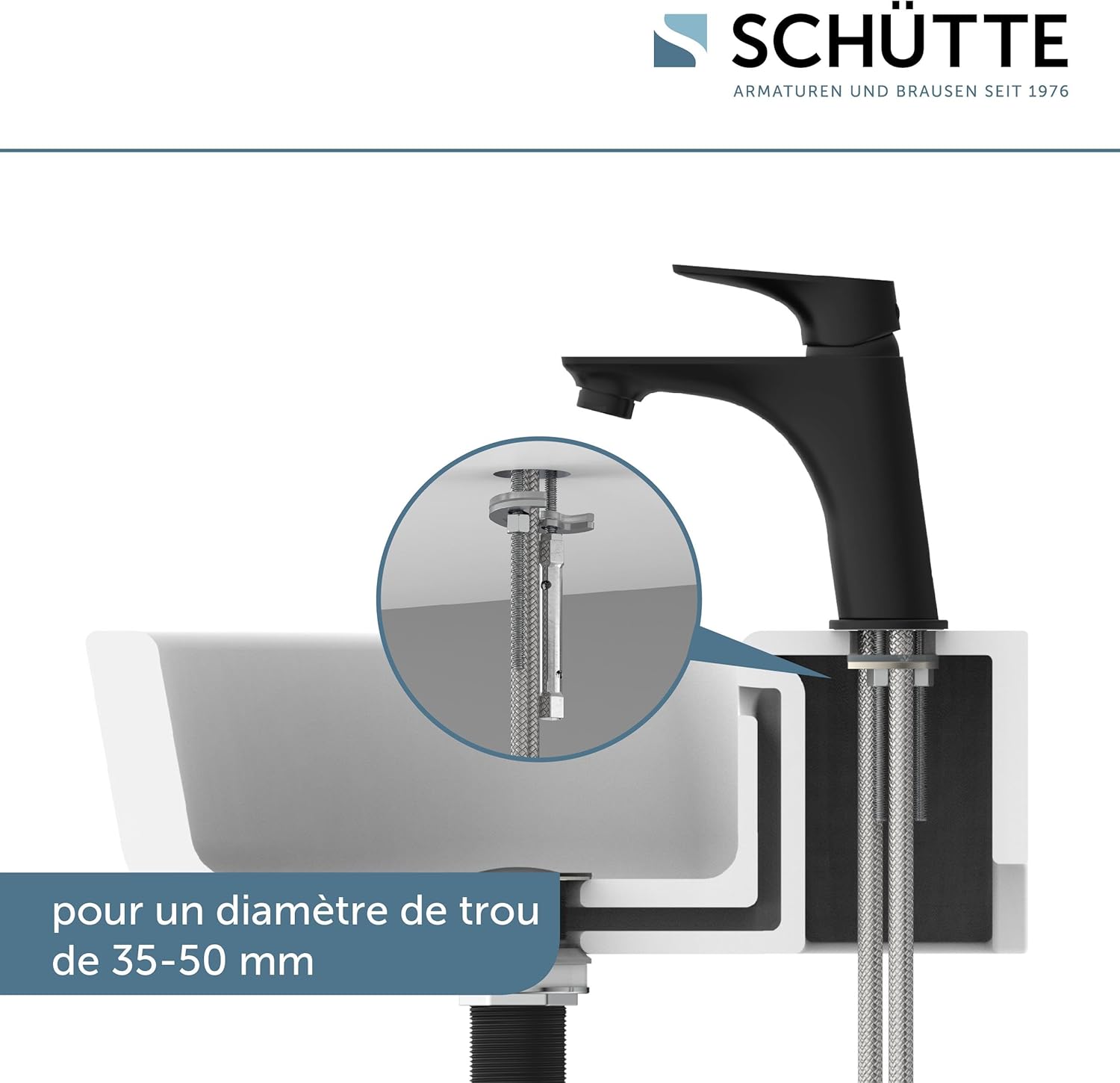 Thumbnail 5 de SCHÜTTE BOSTON: Robinet de lavabo noir mat – mitigeur moderne avec vidage Push-Pop et assemblage complet