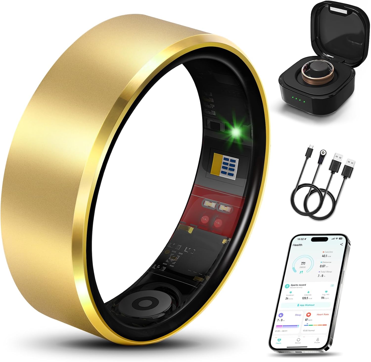 Detalle de Milavan TK20 Smart Health Ring, New Gold, Sleep and Activity Tracking