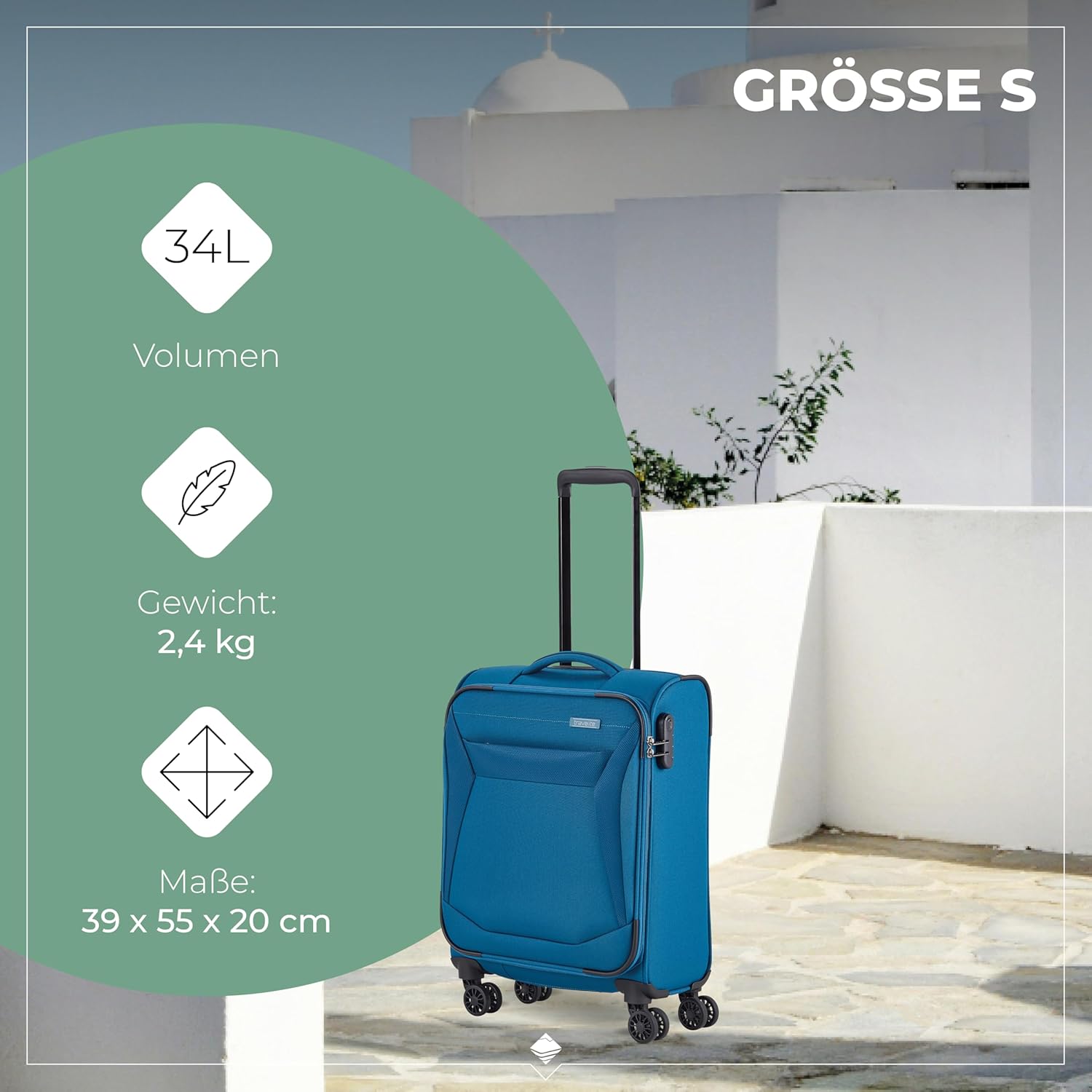 Detalle de travelite CHIOS 4-Rad Trolley-Set Weichschale (L/M/S) – zeitloser Handgepäck-tauglicher Reisebegleiter
