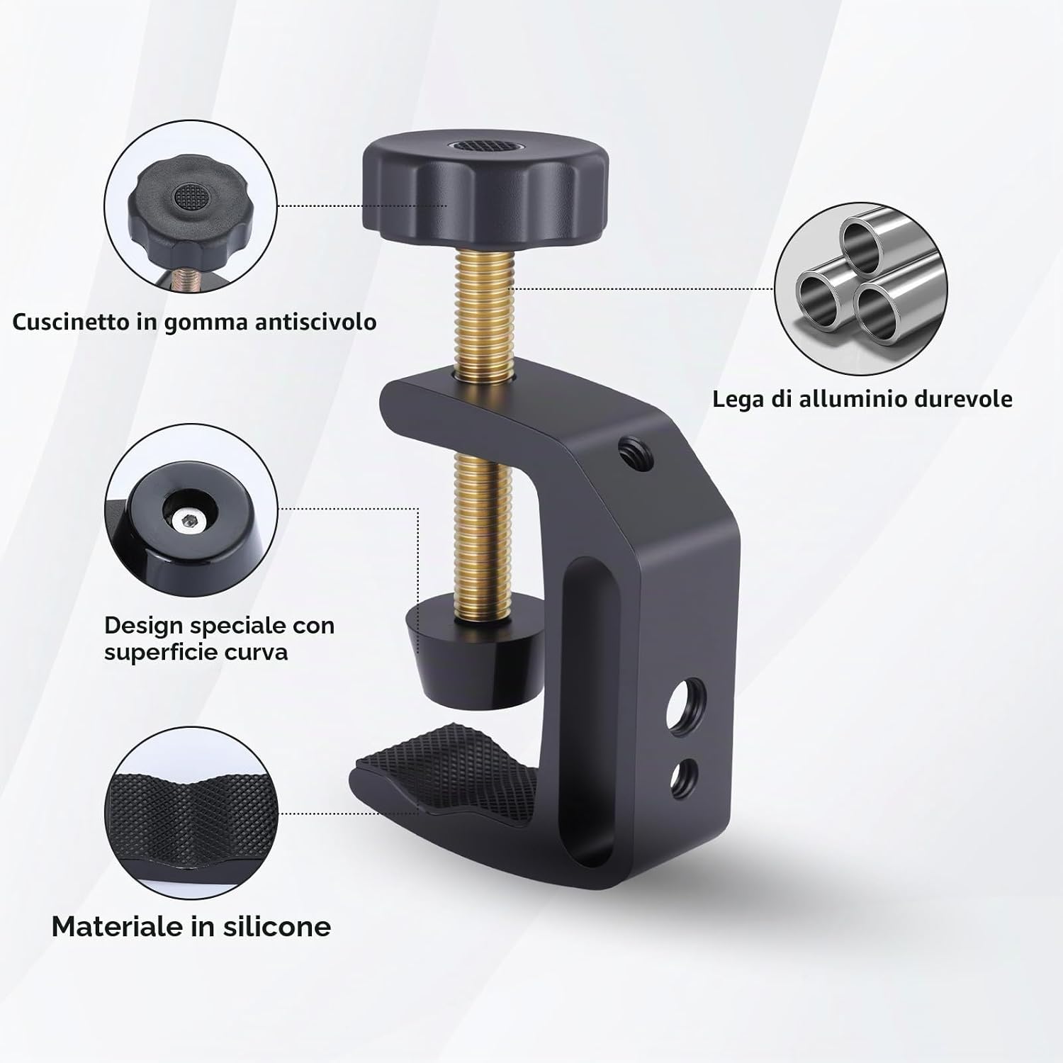 Detalle de OTraki Morsetti a C in Alluminio 2 pezzi con filettature 1/4" e 3/8" – Morsetti a vite regolabili 0–45 mm