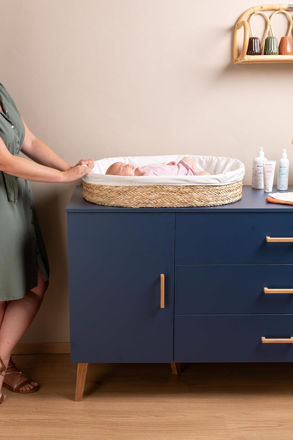 Thumbnail 6 de Panier à langer bébé CHILDHOME en jonc de mer avec matelas et housse 100% coton – boho, certifié OEKO-TEX, de 0 à 12 mois