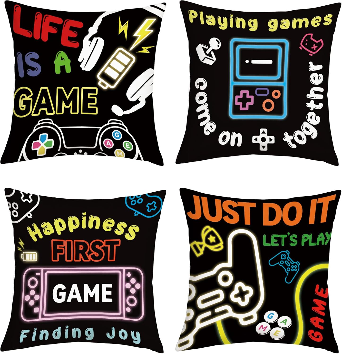 Joymaison Gamer Room 45x45 cm Throw Pillow Covers – Set of 4