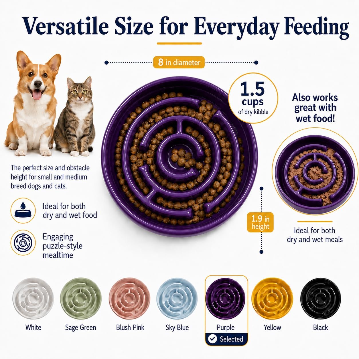 Thumbnail 3 de Ceramic Slow Feeder Dog Bowl, 1.5-Cup Capacity