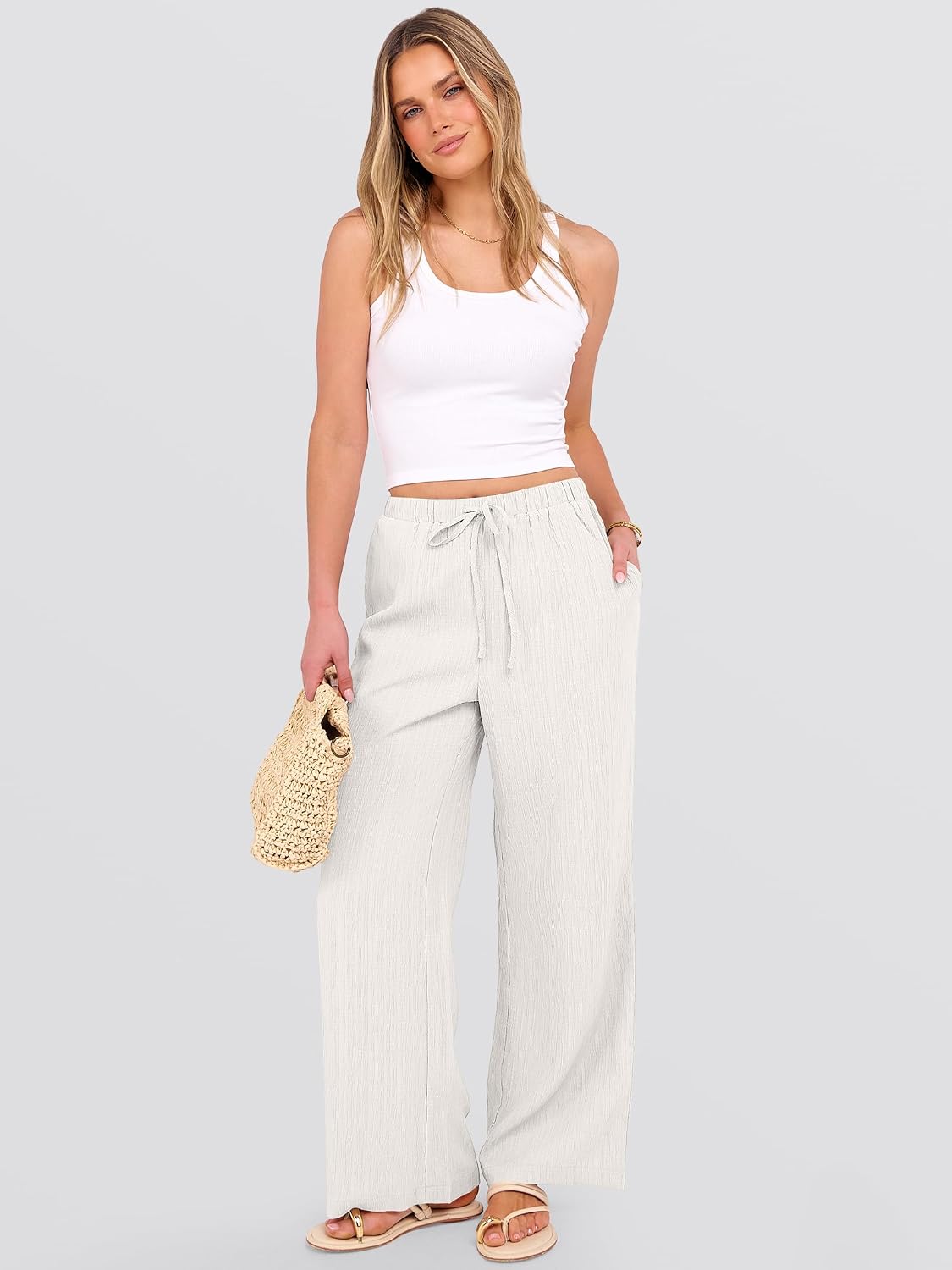 Thumbnail 5 de ANRABESS Women’s Wide Leg Beach Pants with Elastic Waist and Pockets