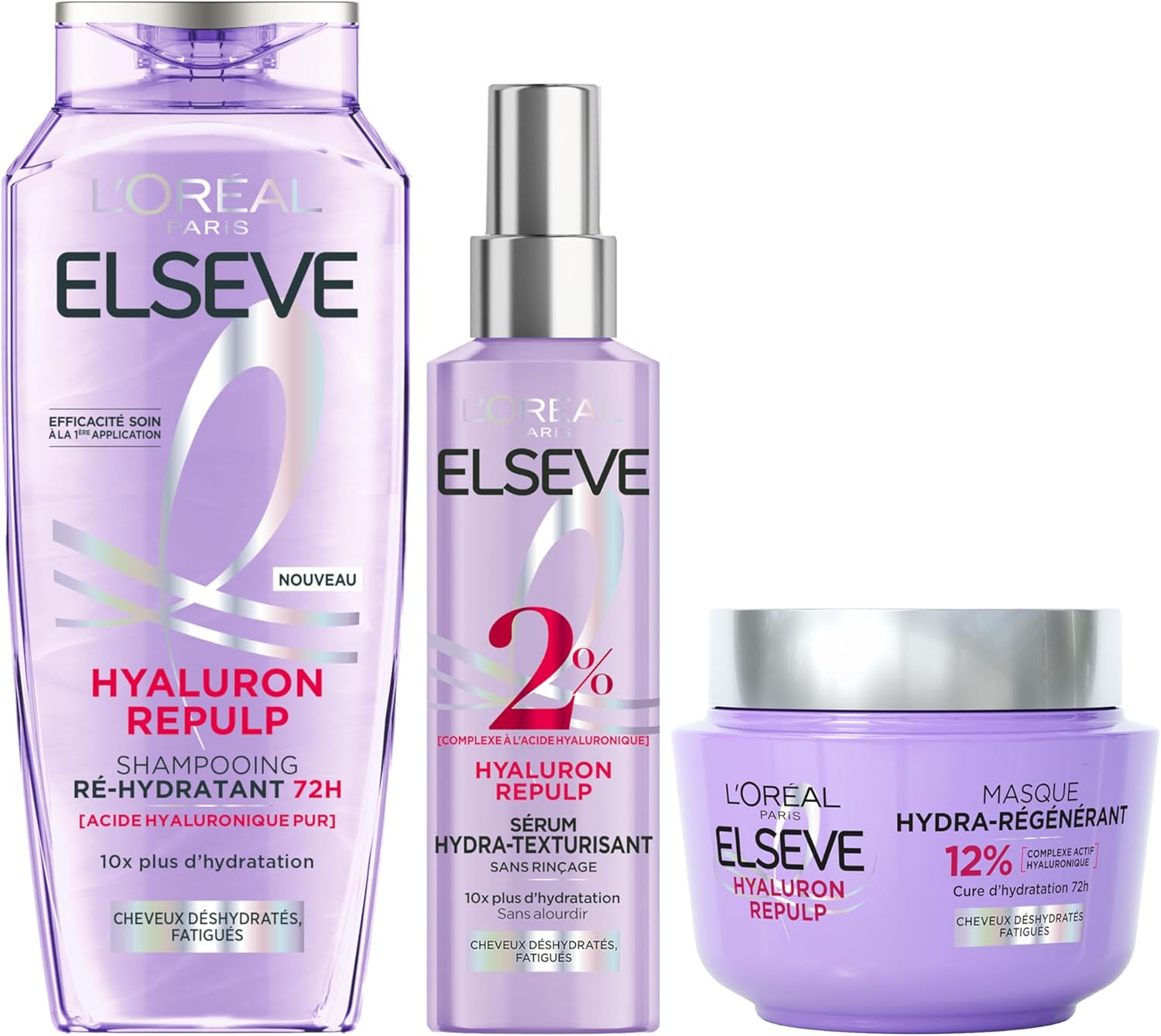 L'Oréal Paris Elsève Hyaluron Repulp: Routine Idratazione Intensa per Capelli Disidratati (Shampoo, Siero & Maschera)