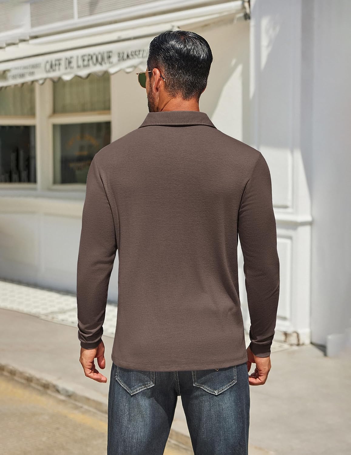 Detalle de COOFANDY Men's Long-Sleeve Polo Shirt