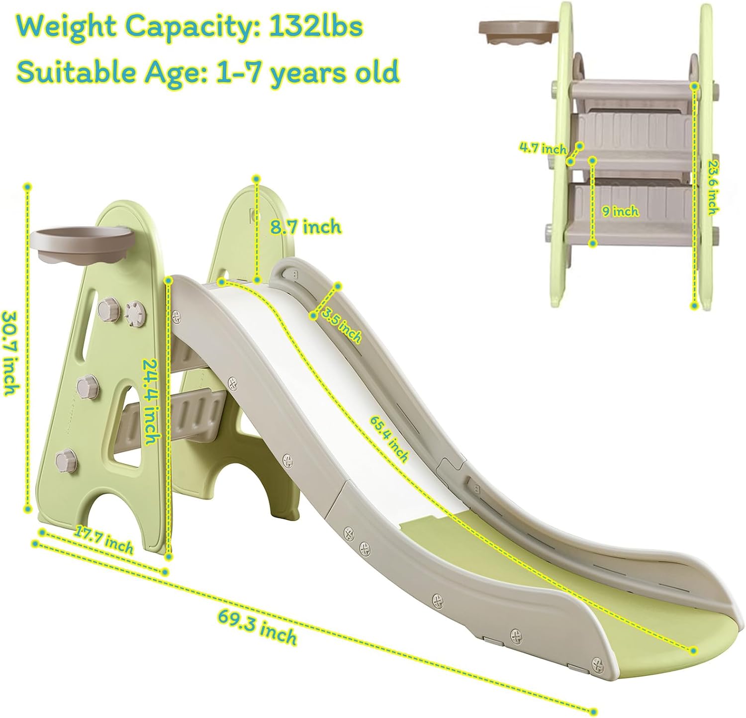 Thumbnail 6 de Indoor Toddler Slide for Kids 3-in-1 Play Climber Playset with Basketball Hoops and Ball