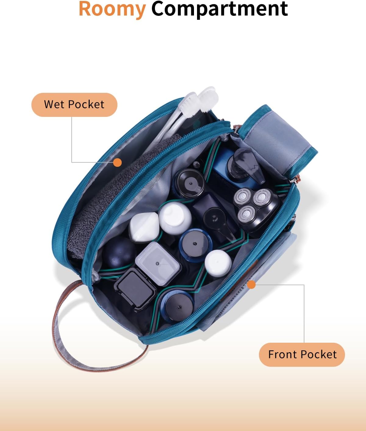 Detalle de ECOHUB Wash Bag for Men – Water-Resistant Travel Toiletry Bag with Wet Pocket