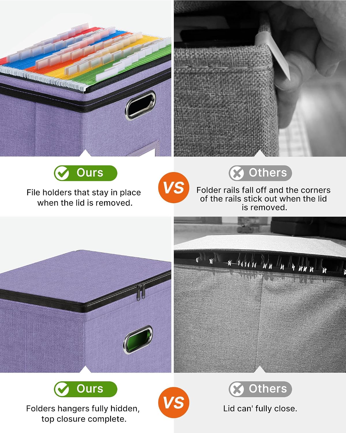 Detalle de Oterri File Organizer Boxes with Lids Hanging File Box, 3 Mesh Pockets