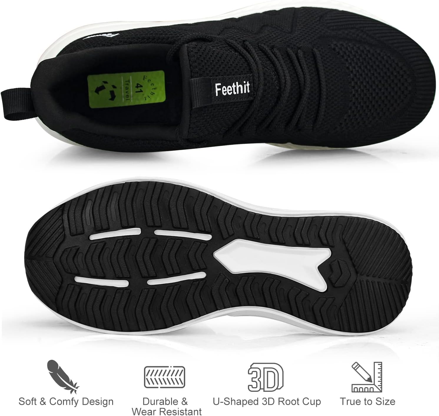 Detalle 2 de Feethit Mens Non Slip Walking Sneakers: Lightweight Breathable Slip-On Athletic Shoes