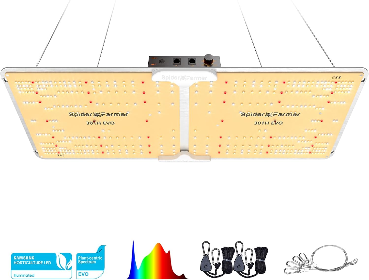 Detalle de Spider Farmer SF 2000 LED Pflanzenlampe – dimmbare Vollspektrum-Grow-Light mit Samsung LM301H EVO (Daisy-Chain)
