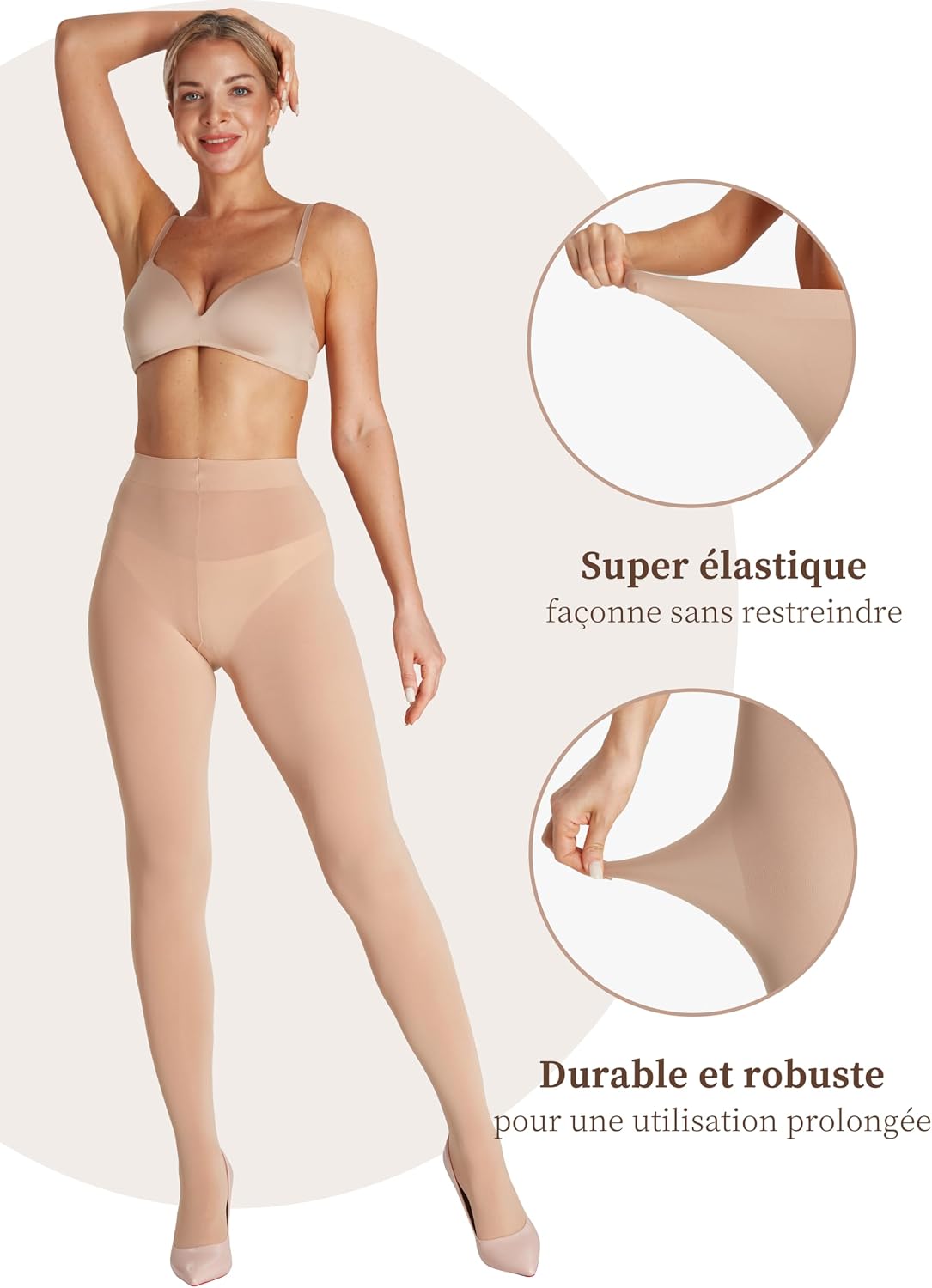 Detalle 2 de Seidiva Collant Femme Opaque 80 Denier – collants mat 25+ couleurs unies, doux et ultra extensibles