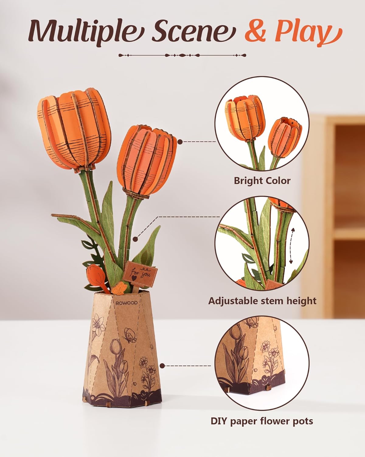 Thumbnail 5 de rowood 3D Puzzle Orange Tulpe, 1 DIY-Blume