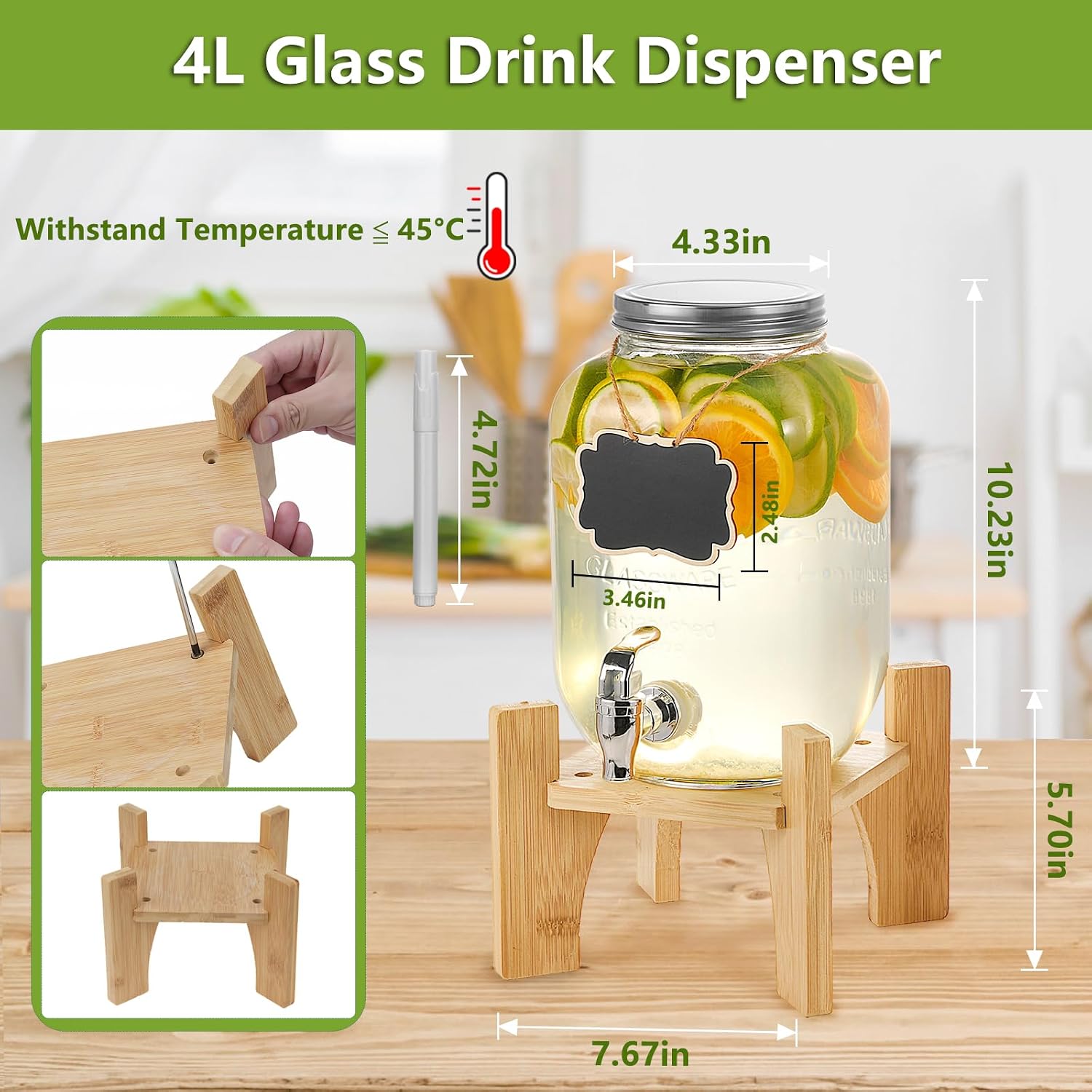 Detalle 2 de Hisredsun Getränkespender 2 x 4L mit Ständer – Glas-Getränkespender mit Hahn