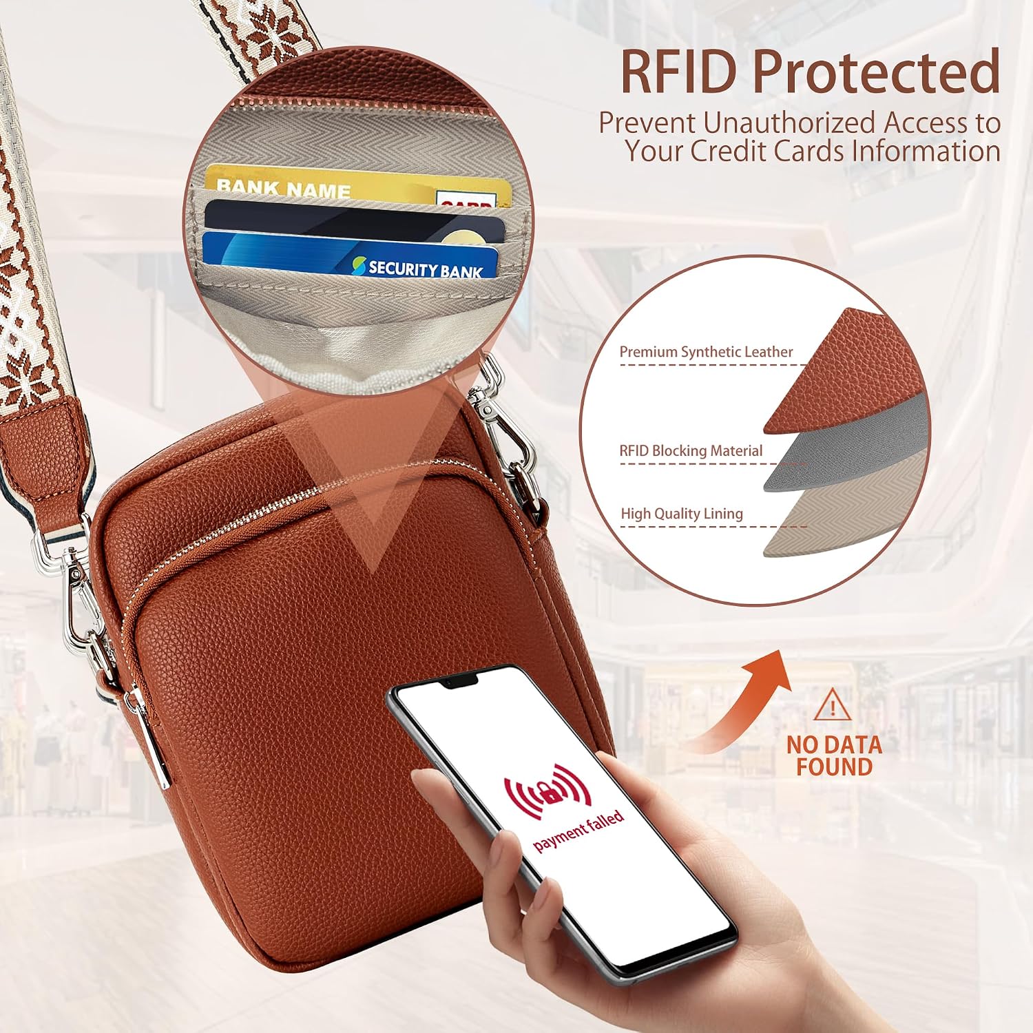 Detalle de KALIDI Crossbody Bag for Women – Vegan Leather Phone Bag with RFID Blocking