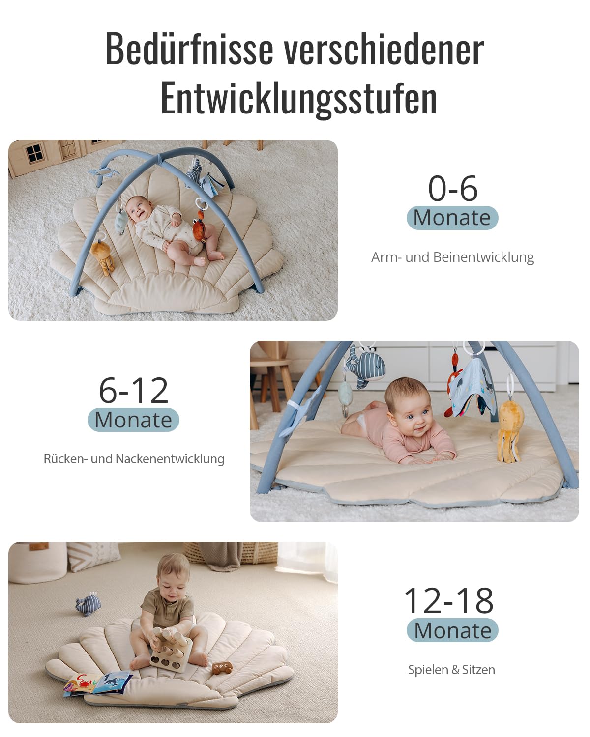 Thumbnail 6 de Blissful Diary Spielbogen Baby – Baby-Spieldecke mit 6 abnehmbaren Spielzeugen (103 × 96 cm), Boho-Ozean