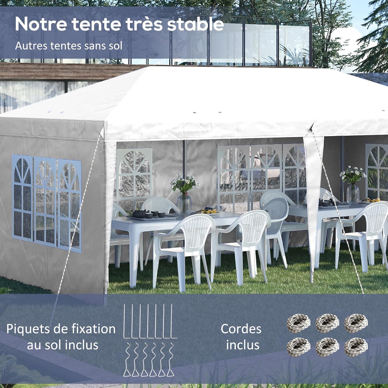 Thumbnail 3 de Outsunny Tonnelle de Jardin extérieure Pop-up Pliante 3x6 m – Barnum 3 côtés démontables, blanc
