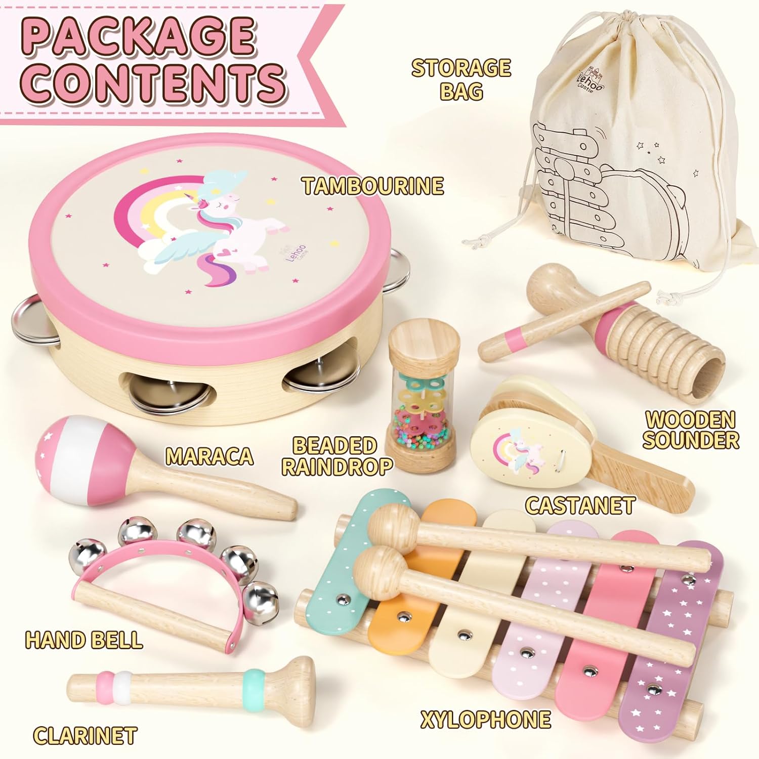 Thumbnail 6 de Lehoo Castle Kids toddler wooden musical instruments set (18M+) – xylophone, maraca, tambourine, more