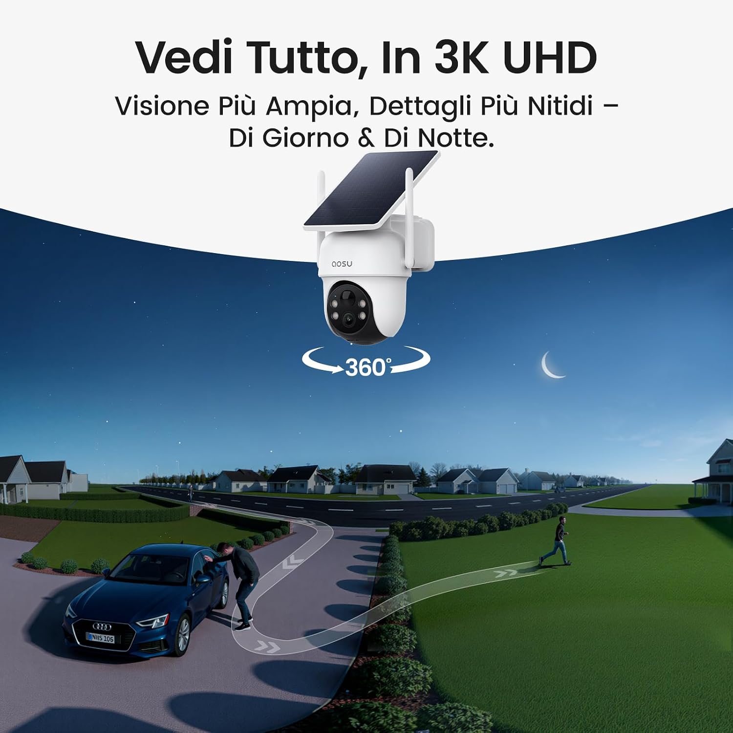 Detalle de aosu 3K Telecamera WiFi esterna senza fili: kit da 8 con aosuCortex e PTZ 360°