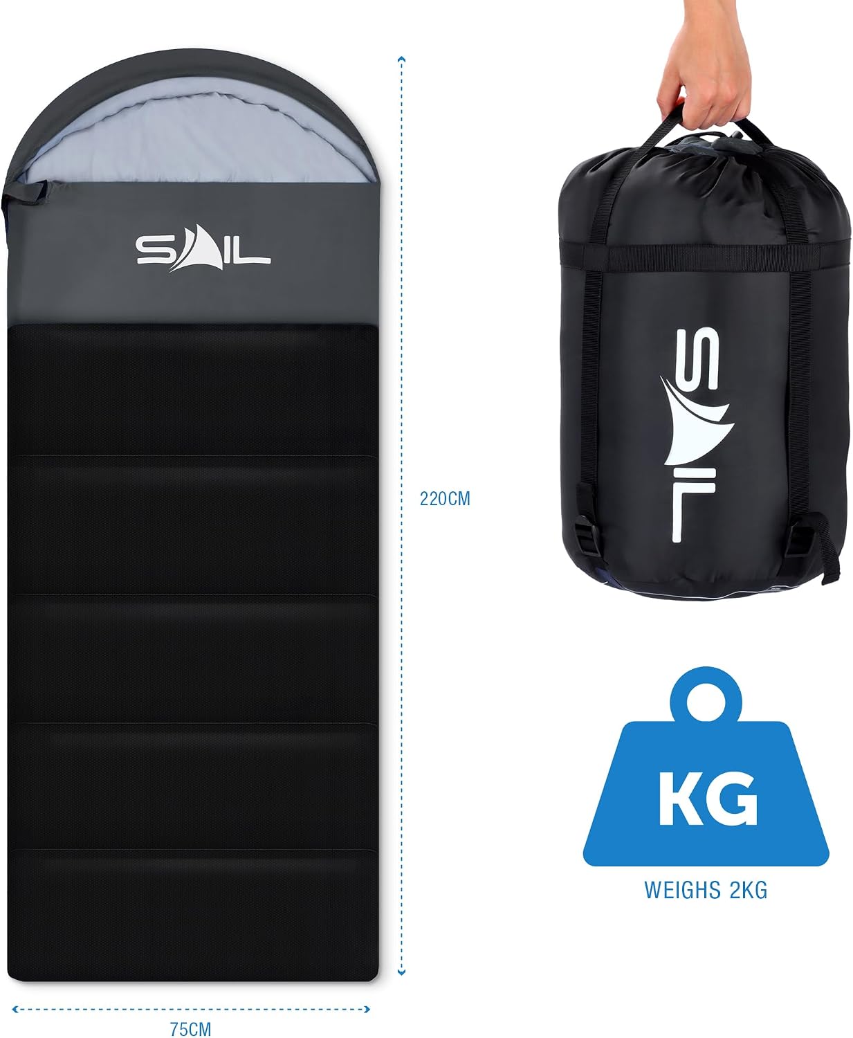 Thumbnail 6 de SAIL Sleeping Bag Waterproof 3–4 Season (2kg) for Kids & Adults – Rectangular Envelope, Indoor/Outdoor Camping